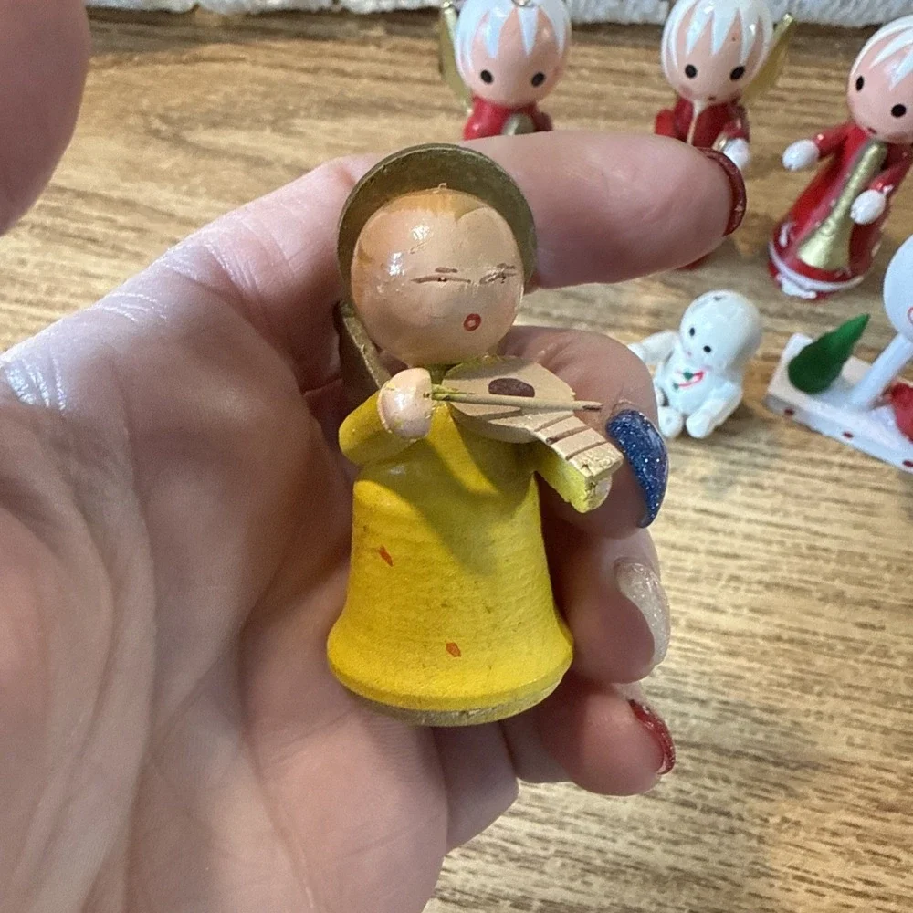 6 Vintage Wooden Christmas Ornaments